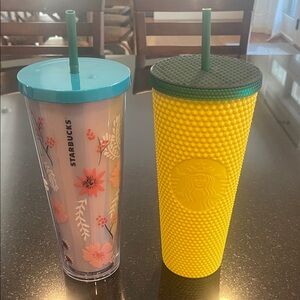Starbucks Pink Floral and Yellow Textured Tumblers